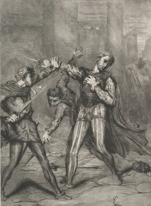 Framed Print : Villain, thou diest: plate 10 from Othello (Act 5, Scene 1), etched 1844, reprinted 1900 Framed Print : Villain, thou diest: plate 10 from Othello (Act 5, Scene 1), etched 1844, reprinted 1900