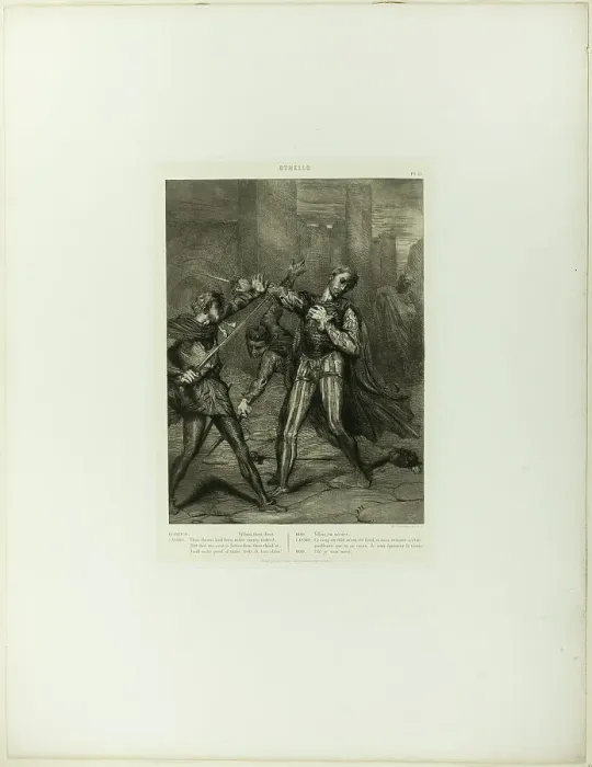 Framed Print : Villain, Thou Diest, plate ten from Othello, 1844. Creator: Theodore Chasseriau Framed Print : Villain, Thou Diest, plate ten from Othello, 1844. Creator: Theodore Chasseriau