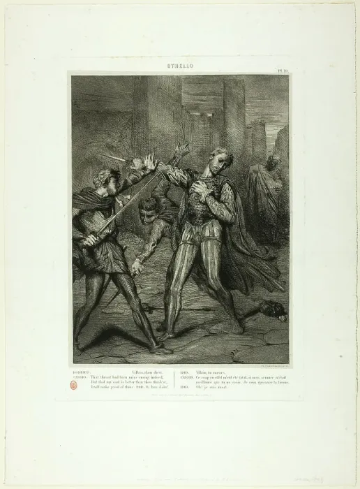 Framed Print : Villain, Thou Diest, plate ten from Othello, 1844. Creator: Theodore Chasseriau Framed Print : Villain, Thou Diest, plate ten from Othello, 1844. Creator: Theodore Chasseriau