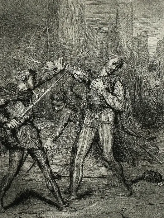 Framed Print : Villain, Thou Diest, plate ten from Othello, 1844. Creator: Theodore Chasseriau Framed Print : Villain, Thou Diest, plate ten from Othello, 1844. Creator: Theodore Chasseriau