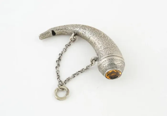 Framed Print : Vinaigrette with Whistle in the Form of a Hunting Horn, Scotland, c. 1840 Framed Print : Vinaigrette with Whistle in the Form of a Hunting Horn, Scotland, c. 1840