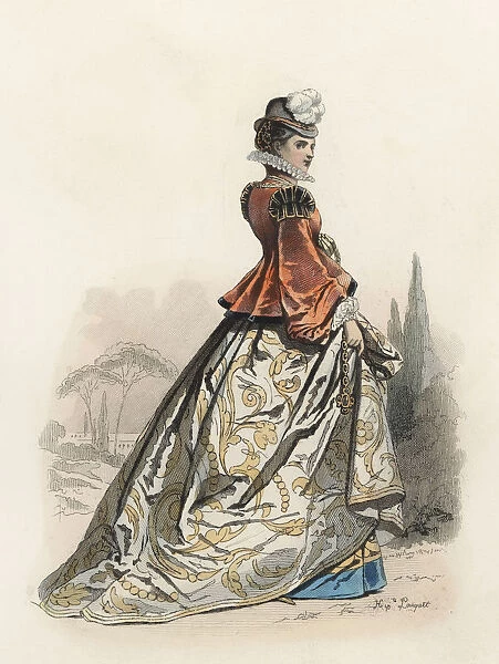 Vincentian Noble Lady, in the modern age, color engraving 1870