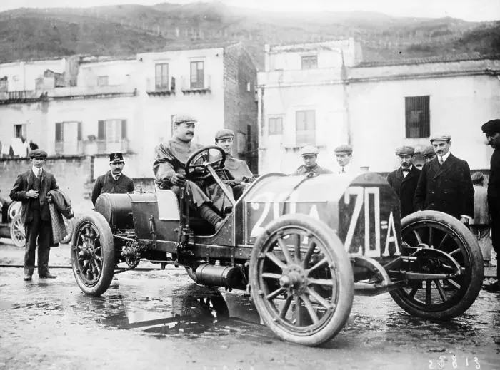 Framed Print : Vincenzo Lancia taking part in the Targa Florio race, Sicily, April 1907 Framed Print : Vincenzo Lancia taking part in the Targa Florio race, Sicily, April 1907