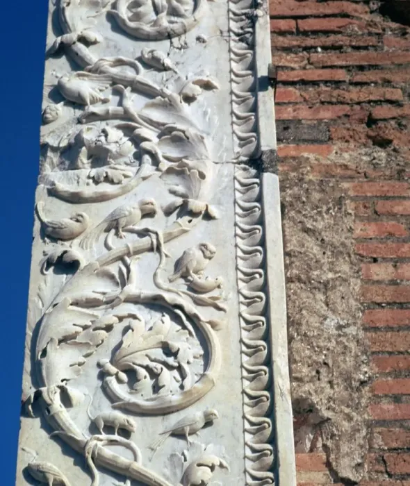 Framed Print : Detail of vine-scrolls on the building of Eumachia, Pompeii, 1st century Framed Print : Detail of vine-scrolls on the building of Eumachia, Pompeii, 1st century
