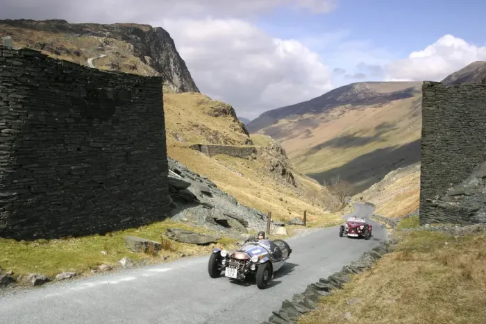 Framed Print : Vintage cars climbing Honister Pass, Lake District, Cumbria Framed Print : Vintage cars climbing Honister Pass, Lake District, Cumbria