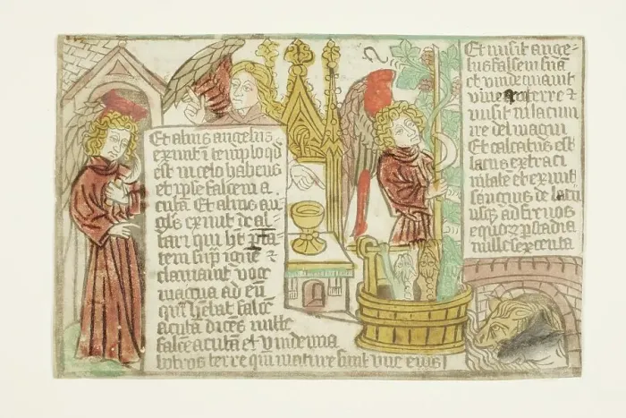 Framed Print : The Vintage of the Grapes of the Vine, from the Blockbook Apocalypse, 1465-70. Creator: Unknown