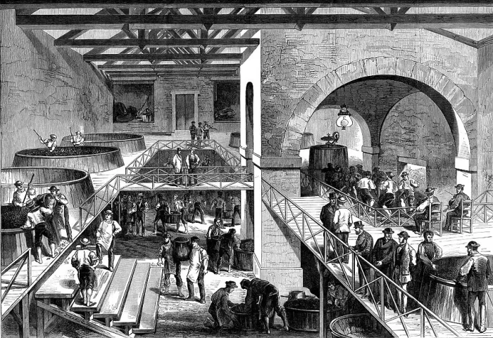 Framed Print : The Vintage of Médoc: cuvier or pressing-house at Chateau d'Estournel, 1871. Creator: Unknown Framed Print : The Vintage of Médoc: cuvier or pressing-house at Chateau d'Estournel, 1871. Creator: Unknown