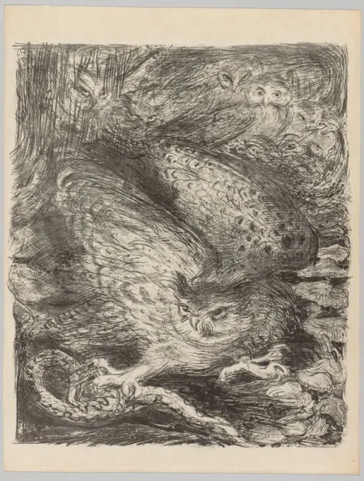 Framed Print : The Vintages!: Seven Owls and a Serpent, c. 1900. Creator: Henri de Groux (Belgian, 1867-1930) Framed Print : The Vintages!: Seven Owls and a Serpent, c. 1900. Creator: Henri de Groux (Belgian, 1867-1930)