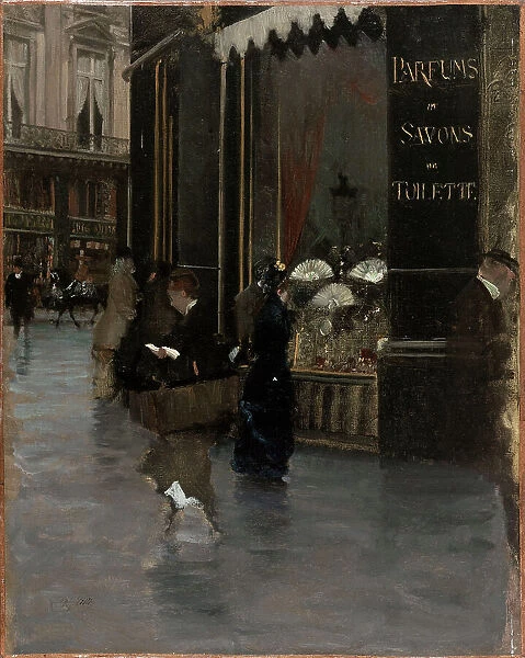 The Violet perfumery, at the corner of boulevard des Capucines and rue Scribe, c1880. Creator: Giuseppe de Nittis