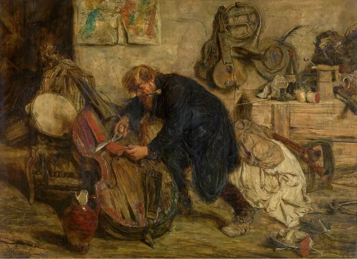 Framed Print : Violin Maker, 1878. Creator: Willem Linnig II Framed Print : Violin Maker, 1878. Creator: Willem Linnig II