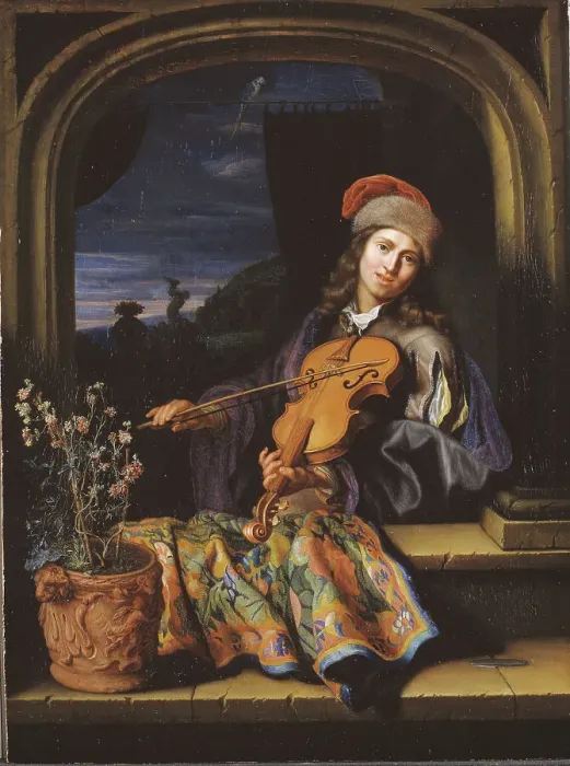 Framed Print : A Violin Player, 1654-1684. Creators: Gaspar Netscher, Pieter Cornelisz. van Slingeland Framed Print : A Violin Player, 1654-1684. Creators: Gaspar Netscher, Pieter Cornelisz. van Slingeland