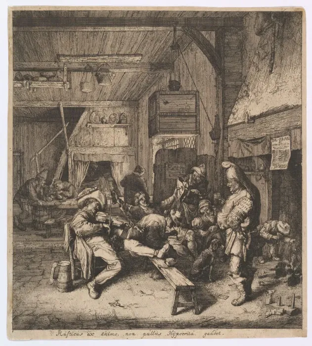 Framed Print : The Violin Player Seated in the Inn, 1685. Creator: Cornelis Dusart Framed Print : The Violin Player Seated in the Inn, 1685. Creator: Cornelis Dusart