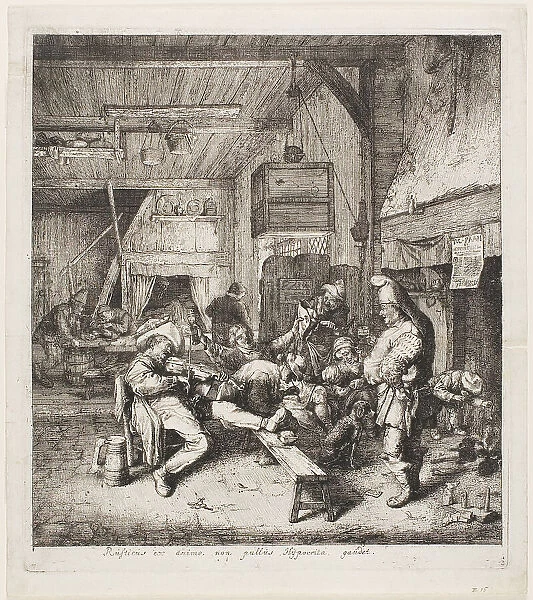 Violin Player Seated in the Inn, 1685. Creator: Cornelis Dusart