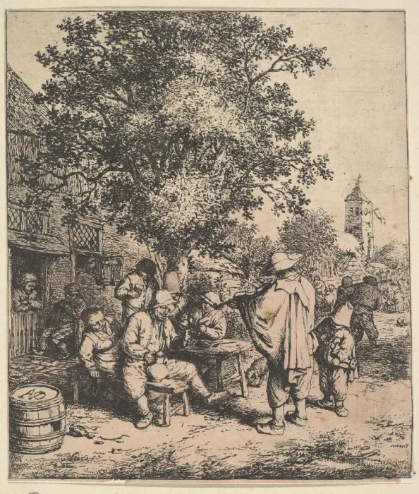 Framed Print : Violinist and Little Organgrinder, 1610-85. Creator: Adriaen van Ostade Framed Print : Violinist and Little Organgrinder, 1610-85. Creator: Adriaen van Ostade