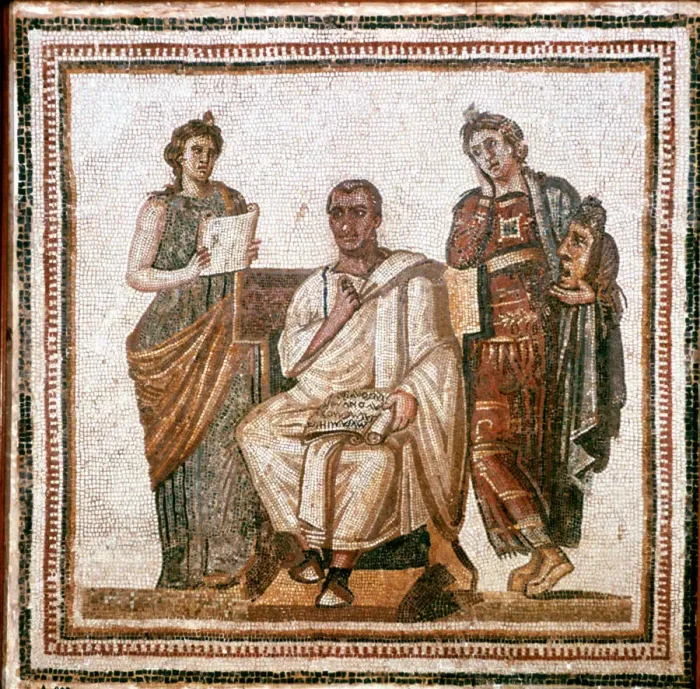 Framed Print : Virgil and the Muses, Roman mosaic from Sousse, Tunisia, 3rd century AD Framed Print : Virgil and the Muses, Roman mosaic from Sousse, Tunisia, 3rd century AD