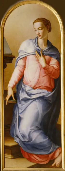 Framed Print : Virgin Annunciate, 1540-1545. Artist: Bronzino, Agnolo (1503-1572) Framed Print : Virgin Annunciate, 1540-1545. Artist: Bronzino, Agnolo (1503-1572)