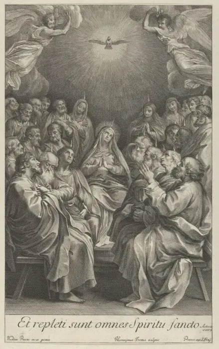 Framed Print : The Virgin with apostles looking up towards the Holy Dove and two angels, after Reni Framed Print : The Virgin with apostles looking up towards the Holy Dove and two angels, after Reni