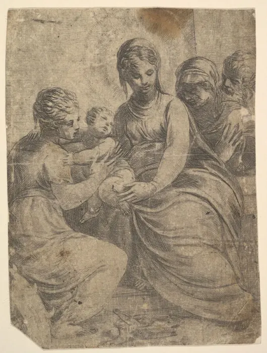 Framed Print : The Virgin and Child accompanied by saints, ca. 1550. Creator: Andrea Schiavone Framed Print : The Virgin and Child accompanied by saints, ca. 1550. Creator: Andrea Schiavone