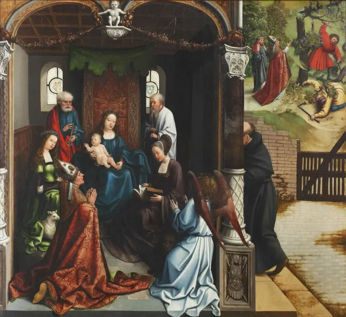 Framed Print : Virgin and Child adored by Saint Martin, 1514. Creator: Orley, Bernaert, van (1488-1541) Framed Print : Virgin and Child adored by Saint Martin, 1514. Creator: Orley, Bernaert, van (1488-1541)