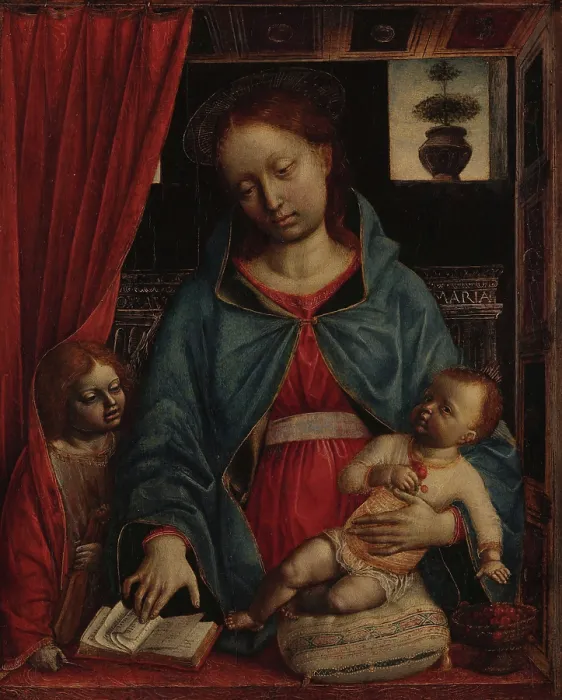 Framed Print : Virgin and Child with an Angel, c1480. Creator: Foppa, Vincenzo (active 1456-1516) Framed Print : Virgin and Child with an Angel, c1480. Creator: Foppa, Vincenzo (active 1456-1516)