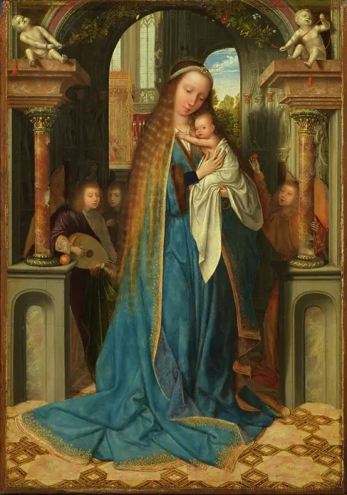 Framed Print : Virgin and Child with Angels, 1500-1505. Creator: Massys, Quentin Framed Print : Virgin and Child with Angels, 1500-1505. Creator: Massys, Quentin