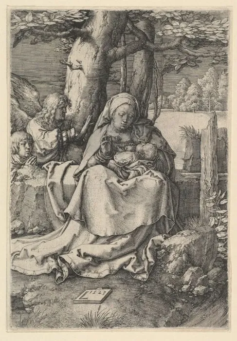 Framed Print : The Virgin and Child with Two Angels, 1523. Creator: Lucas van Leyden Framed Print : The Virgin and Child with Two Angels, 1523. Creator: Lucas van Leyden