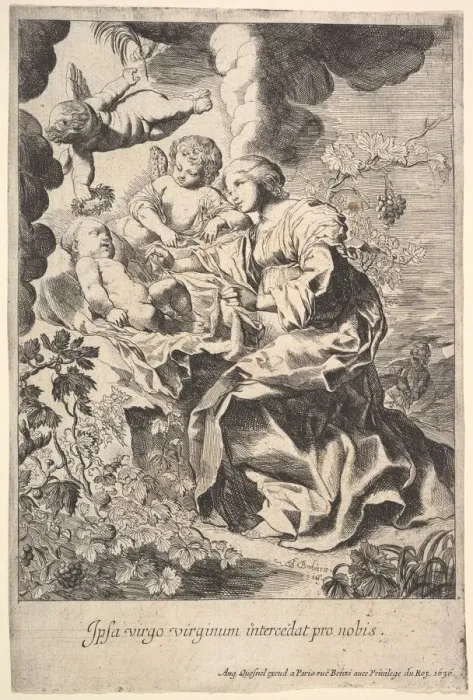Framed Print : Virgin and child with angels, 1636. Creator: Pierre Brebiette Framed Print : Virgin and child with angels, 1636. Creator: Pierre Brebiette