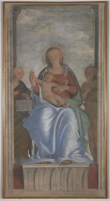 Framed Print : The Virgin and Child with Two Angels. Artist: Bramantino (1465-1530) Framed Print : The Virgin and Child with Two Angels. Artist: Bramantino (1465-1530)