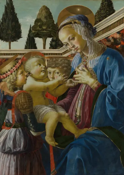 Framed Print : The Virgin and Child with Two Angels, c. 1467-1469. Artist: Verrocchio, Andrea del (1437-1488) Framed Print : The Virgin and Child with Two Angels, c. 1467-1469. Artist: Verrocchio, Andrea del (1437-1488)