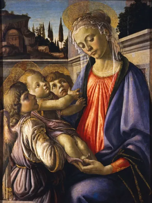 Framed Print : The Virgin and Child with Two Angels, ca 1470. Creator: Botticelli, Sandro (1445-1510) Framed Print : The Virgin and Child with Two Angels, ca 1470. Creator: Botticelli, Sandro (1445-1510)