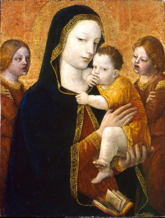 Framed Print : The Virgin and Child with two Angels, ca 1485. Artist: Bergognone, Ambrogio (1453-1523) Framed Print : The Virgin and Child with two Angels, ca 1485. Artist: Bergognone, Ambrogio (1453-1523)