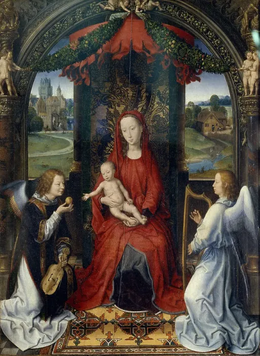Framed Print : Virgin and Child with Angels. Central Panel of the Pagagnotti Triptych, c. 1480 Framed Print : Virgin and Child with Angels. Central Panel of the Pagagnotti Triptych, c. 1480