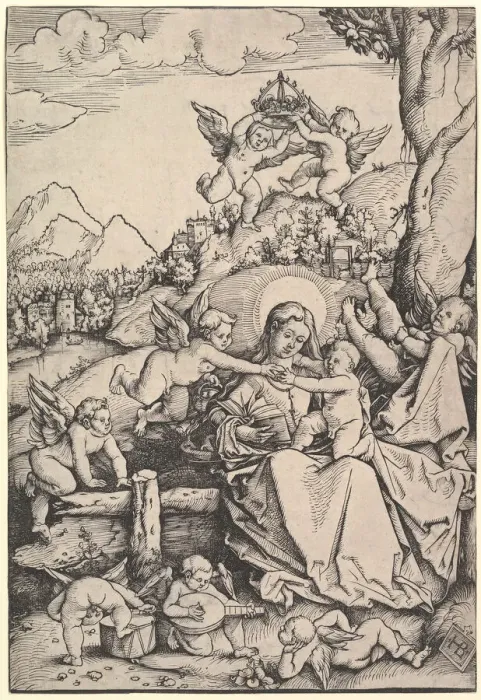 Framed Print : The Virgin and Child with Eight Angels in a Landscape, 1511. Creator: Hans Baldung Framed Print : The Virgin and Child with Eight Angels in a Landscape, 1511. Creator: Hans Baldung