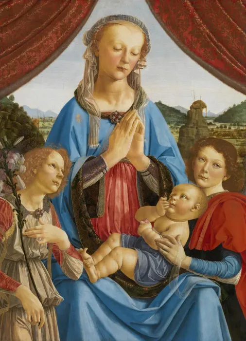 Framed Print : The Virgin and Child with Two Angels (Madonna di Volterra), ca 1471-1472. Creator: Verrocchio Framed Print : The Virgin and Child with Two Angels (Madonna di Volterra), ca 1471-1472. Creator: Verrocchio
