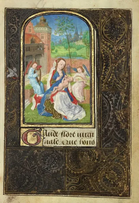Framed Print : The Virgin and Child with Angels; Prayer Book of Charles the Bold, 1469. Creator: Lieven van Lathem Framed Print : The Virgin and Child with Angels; Prayer Book of Charles the Bold, 1469. Creator: Lieven van Lathem