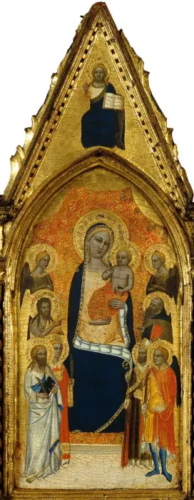 Framed Print : The Virgin and Child between Angels and Six Saints. Artist: Niccolo di Tommaso (active 1339-1376) Framed Print : The Virgin and Child between Angels and Six Saints. Artist: Niccolo di Tommaso (active 1339-1376)