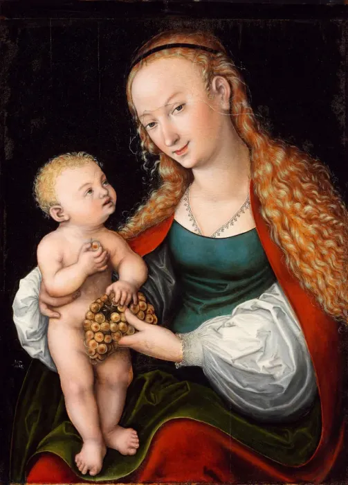 Framed Print : The Virgin and Child with a Bunch of Grapes, after 1537 Framed Print : The Virgin and Child with a Bunch of Grapes, after 1537