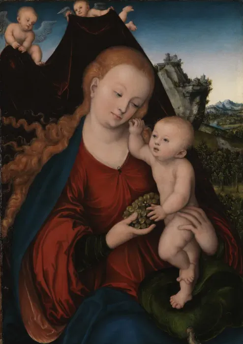 Framed Print : The Virgin and Child with a Bunch of Grapes, c. 1525 Framed Print : The Virgin and Child with a Bunch of Grapes, c. 1525