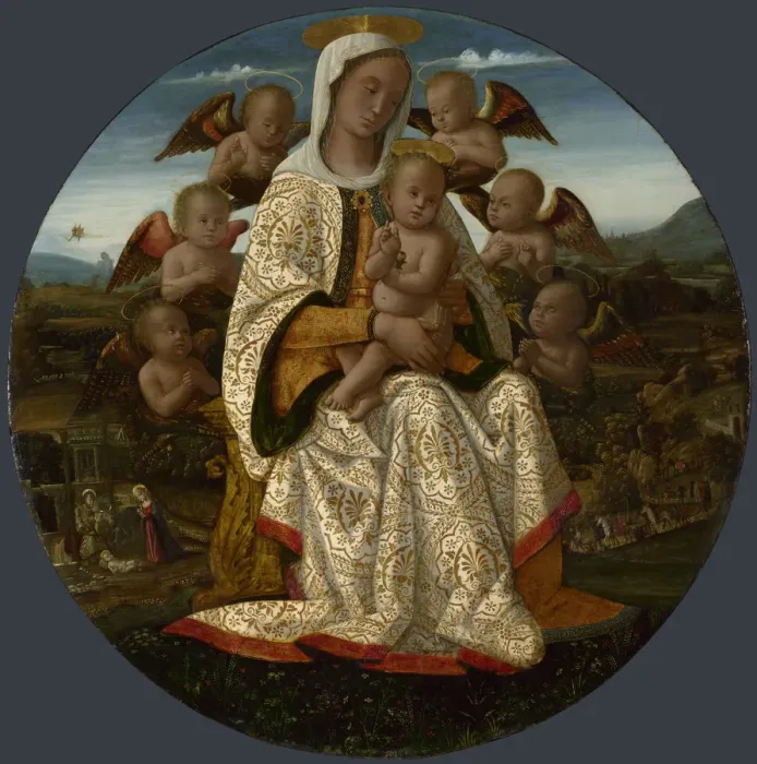 Framed Print : The Virgin and Child with Cherubs, c. 1500. Artist: Fungai, Bernardino (1460-1516) Framed Print : The Virgin and Child with Cherubs, c. 1500. Artist: Fungai, Bernardino (1460-1516)
