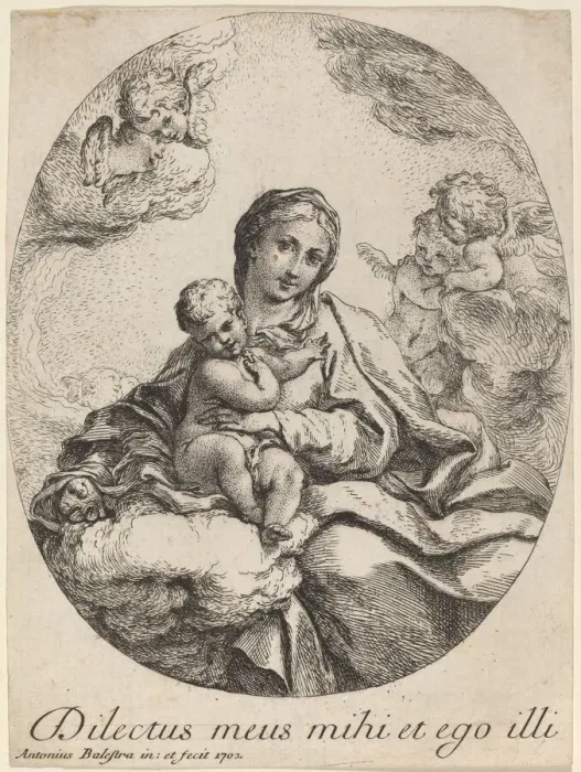 Framed Print : Virgin and Child on a Cloud, 1702. Creator: Antonio Balestra Framed Print : Virgin and Child on a Cloud, 1702. Creator: Antonio Balestra