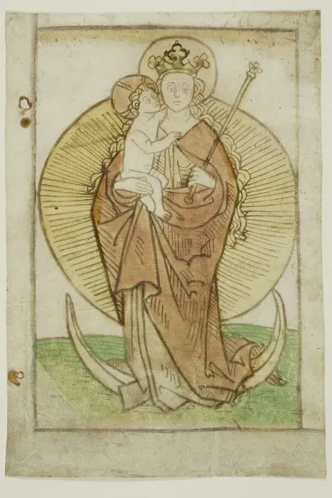 Framed Print : The Virgin and Child with Crown and Sceptre on a Crescent, c. 1460. Creator: Unknown Framed Print : The Virgin and Child with Crown and Sceptre on a Crescent, c. 1460. Creator: Unknown