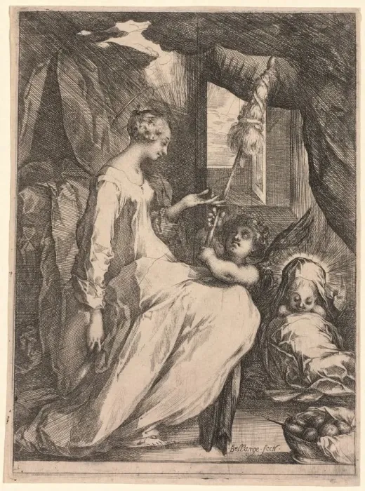 Framed Print : The Virgin and Child with Distaff and an Angel, c. 1611-1613. Creator: Jacques Bellange (French, c Framed Print : The Virgin and Child with Distaff and an Angel, c. 1611-1613. Creator: Jacques Bellange (French, c