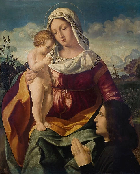 Virgin and child with a Donor, 1504. Artist: Previtali, Andrea (ca 1480-1528)