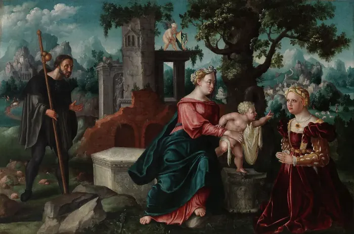 Framed Print : Virgin, Child and donors, c16th century. Creator: Unknown Framed Print : Virgin, Child and donors, c16th century. Creator: Unknown
