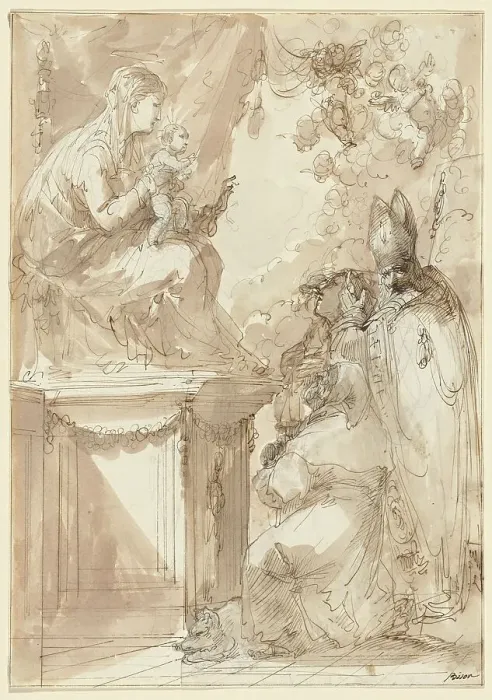 Framed Print : The Virgin and Child Enthroned, Adored by Saints, 1790s(?). Creator: Giuseppe Bernardino Bison Framed Print : The Virgin and Child Enthroned, Adored by Saints, 1790s(?). Creator: Giuseppe Bernardino Bison