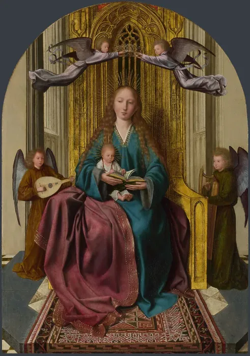 Framed Print : The Virgin and Child Enthroned, with Four Angels, c. 1495. Artist: Massys, Quentin (1466?1530) Framed Print : The Virgin and Child Enthroned, with Four Angels, c. 1495. Artist: Massys, Quentin (1466?1530)