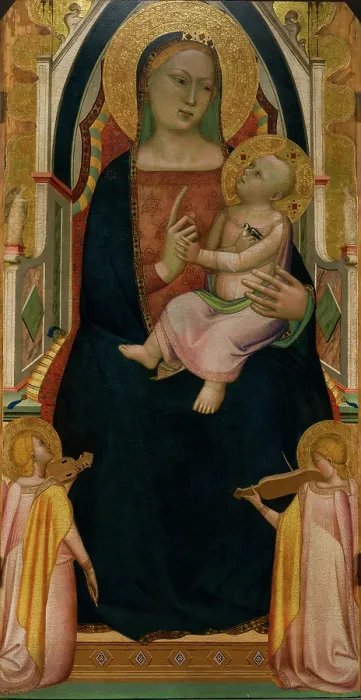 Framed Print : The Virgin and Child Enthroned and Two Angels, c1340. Creator: Daddi, Bernardo (1290-1350) Framed Print : The Virgin and Child Enthroned and Two Angels, c1340. Creator: Daddi, Bernardo (1290-1350)