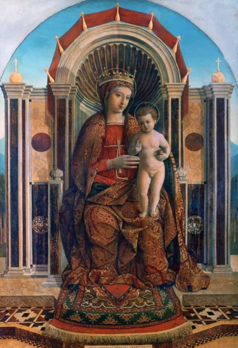 Framed Print : The Virgin and Child Enthroned, c1475-1485. Artist: Giovanni Bellini Framed Print : The Virgin and Child Enthroned, c1475-1485. Artist: Giovanni Bellini