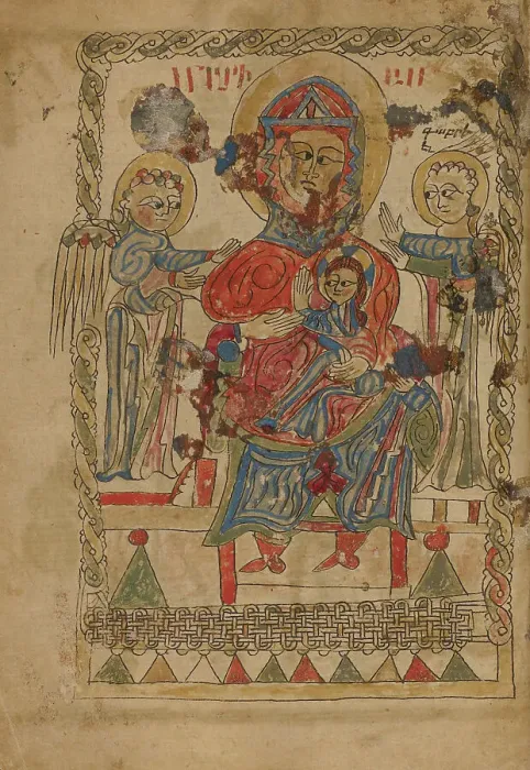 Framed Print : The Virgin and Child Enthroned; Gospel Book, 1386. Creator: Unknown Framed Print : The Virgin and Child Enthroned; Gospel Book, 1386. Creator: Unknown
