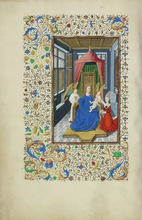 Framed Print : The Virgin and Child Enthroned with a Kneeling Woman; Llangattock Hours, 1450s. Creator: Master of Wauquelin's Alexander Framed Print : The Virgin and Child Enthroned with a Kneeling Woman; Llangattock Hours, 1450s. Creator: Master of Wauquelin's Alexander